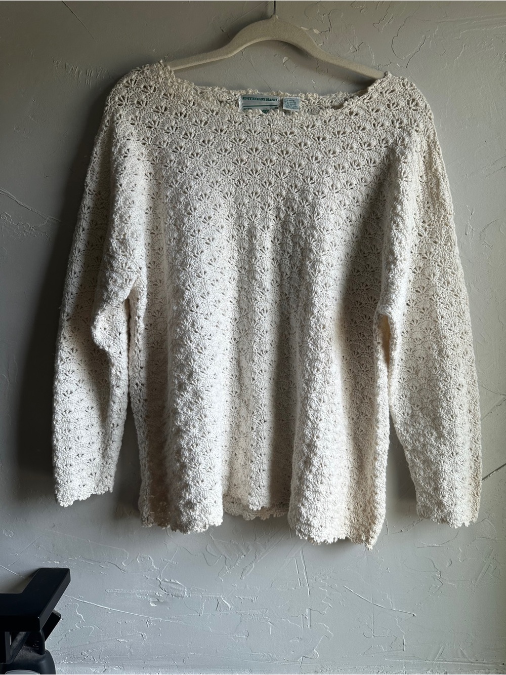 Ivory Hand Knit Ramie Cotton Open Knit Sweater Cottagecore Boho L Shenanigans